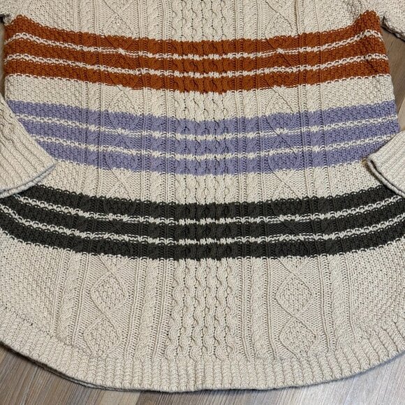 L.L. Bean Signature Cotton Fisherman Cable Knit Striped Tunic Sweater Size Zip L - Picture 4 of 11